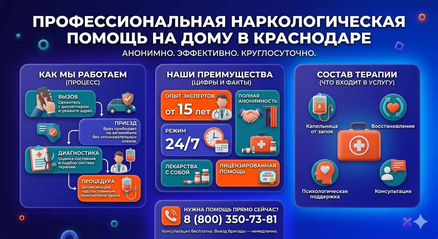 Инфографика о принципах лечения алкоголизма на дому в Фурманове: этапы вызова нарколога, преимущества анонимной детоксикации и состав медицинской помощи.